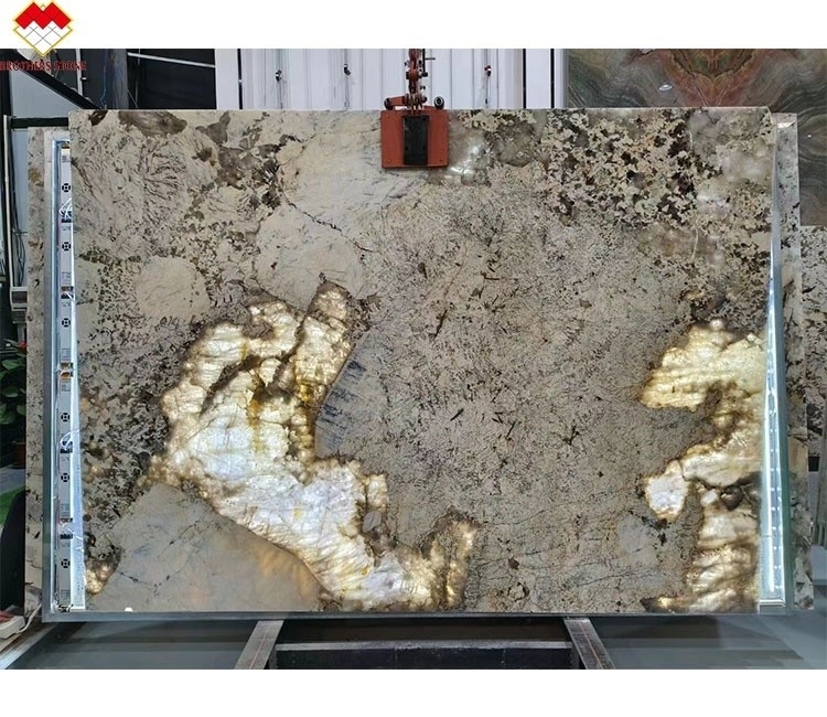 Polished Backlit Patagonia Pandora Quartzite Veneer Slab Stone Form Big Slab for Golden
